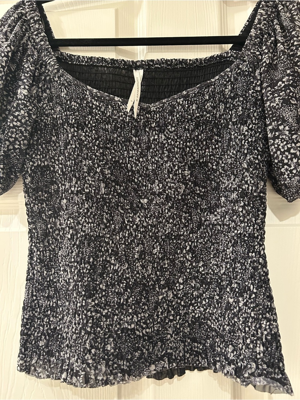 Anthropologie Aurelia Smocked Black White Puff Sleeve - Picture 2 of 7